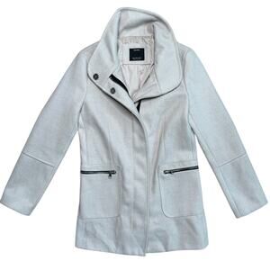 Bershka Women's Peacoat Car Coat Winter Coat Micro Stripes Beige/White SMALL